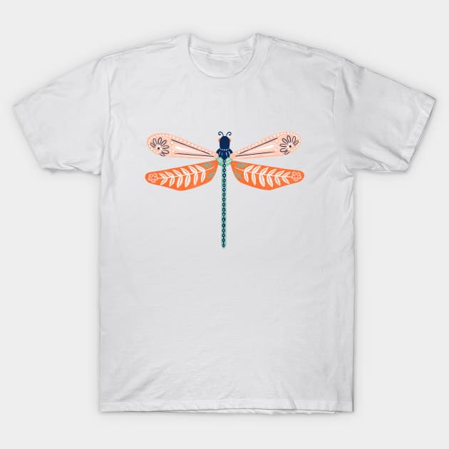 Folk Art Dragonfly - Blush & Mint T-Shirt by tangerinetane